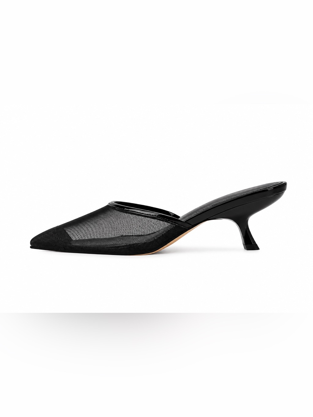 Black Mesh Pointed-Toe Mule with Low Kitten Heel